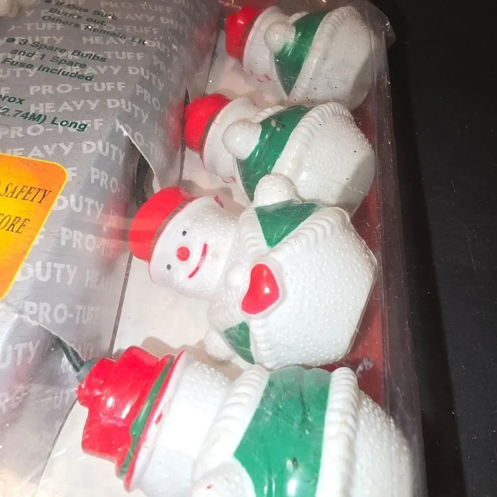 Vintage Deadstock New 10 Snowman Holiday Christmas String Light‎ Set 9 ft.